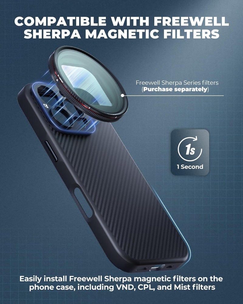 FreeWell حافظة صانع الأفلام المحترفة لـ iPhone 15 Pro Max - فلتر مغناطيسي وتركيب عدسة 17 مم باللون الأسود - Image 3
